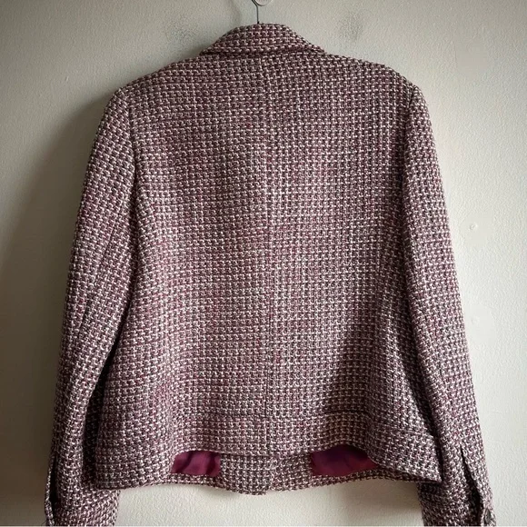 Talbots S 16 Tweed Pink Elegant Classic Button Front Blazer Jacket - Picture 9 of 12